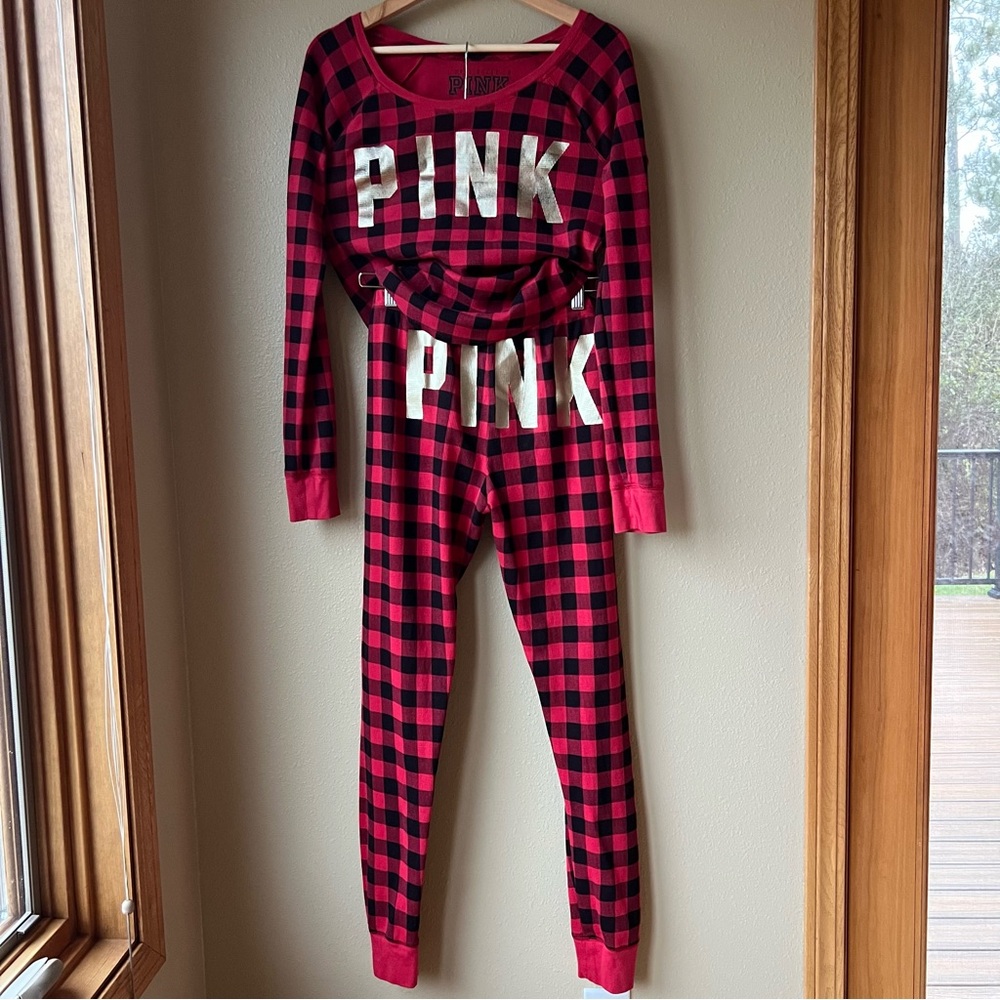 PINK Victoria’s Secret PJ Set Women’s M Buffalo Plaid Thermal 2 Piece Y2K 00’s